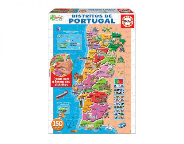 Puzzle de 150 peças da EDUCA com mapa de Portugal e os seus distritos