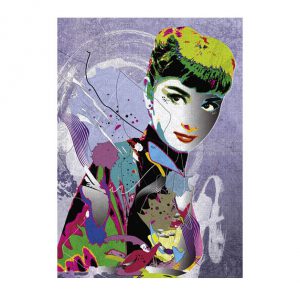 Puzzle de 2000 peças, muito colorido, do artista Cheuk onde Audrey é ilustrada com várias técnicas e com várias cores.