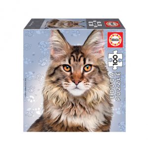 Puzzle de 100 peças com a imagem dum gato Maine Coon