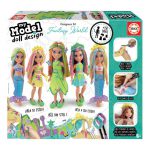 Kit de design com uma boneca de fantasia onde de pode criar vários estilos de roupa e adicionar acessórios, para crianças com mais de 6 anos.