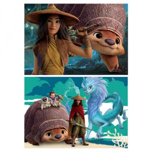 Pack 2 puzzles de 25 peças cada para criança em madeira do filme Disney Raya e o último dragão.