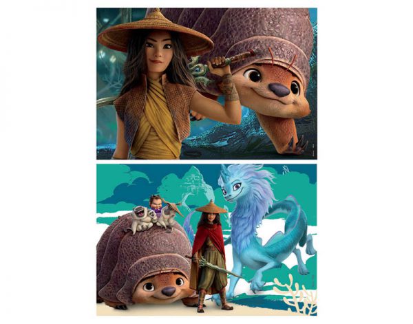 Pack 2 puzzles de 25 peças cada para criança em madeira do filme Disney Raya e o último dragão.