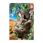 Puzzle 500 peças da marca EDUCA fotografia da mãe coala a segurar o seu bebé enquanto se agarra a um tronco.