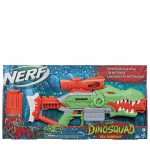 Nerf DinoSquad Rex-Rampage da Hasbro de cor verde e laranja que lança dardos de espuma